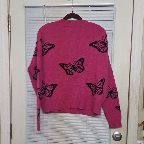 Pink Cardigan with Black Butterfly Design - Picture 3 of 4